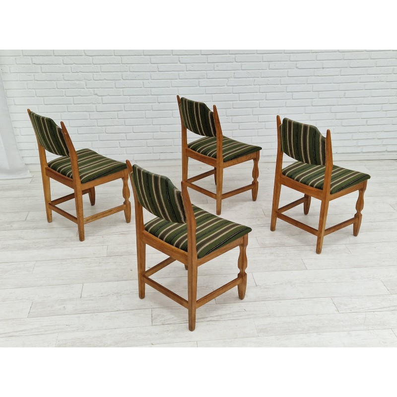 Satz von 4 dänischen Vintage-Stühlen aus Eichenholz und Wolle, 1960er Jahre