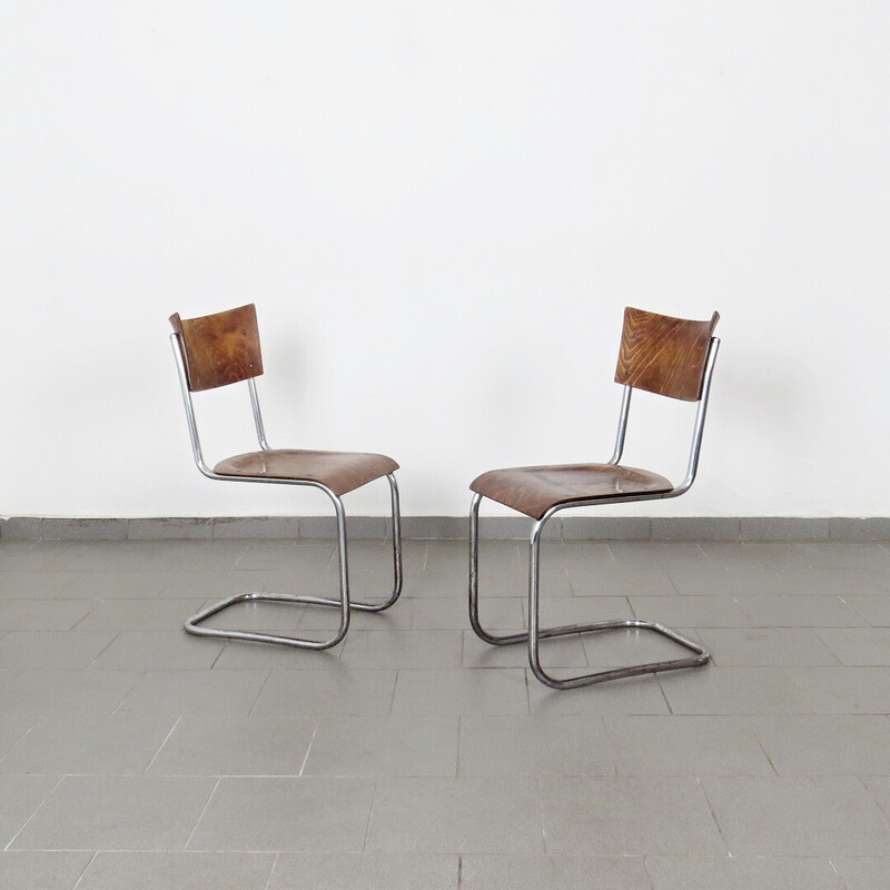 Pair of vintage tubular chairs by Mart Stam