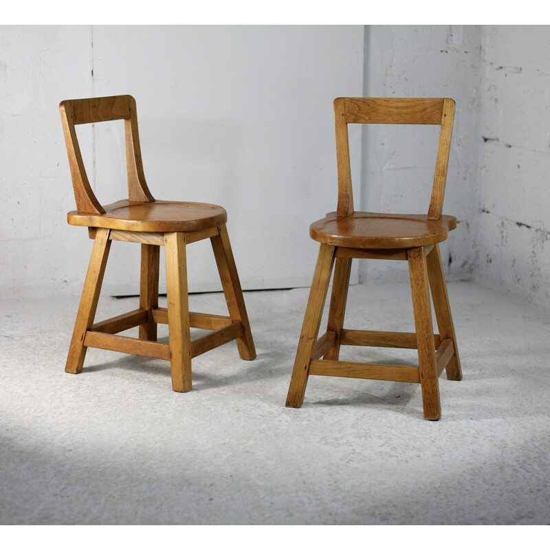 Vintage Brutalist chairs with wooden back, France 1960