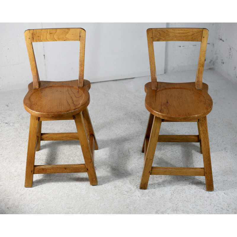 Vintage Brutalist chairs with wooden back, France 1960