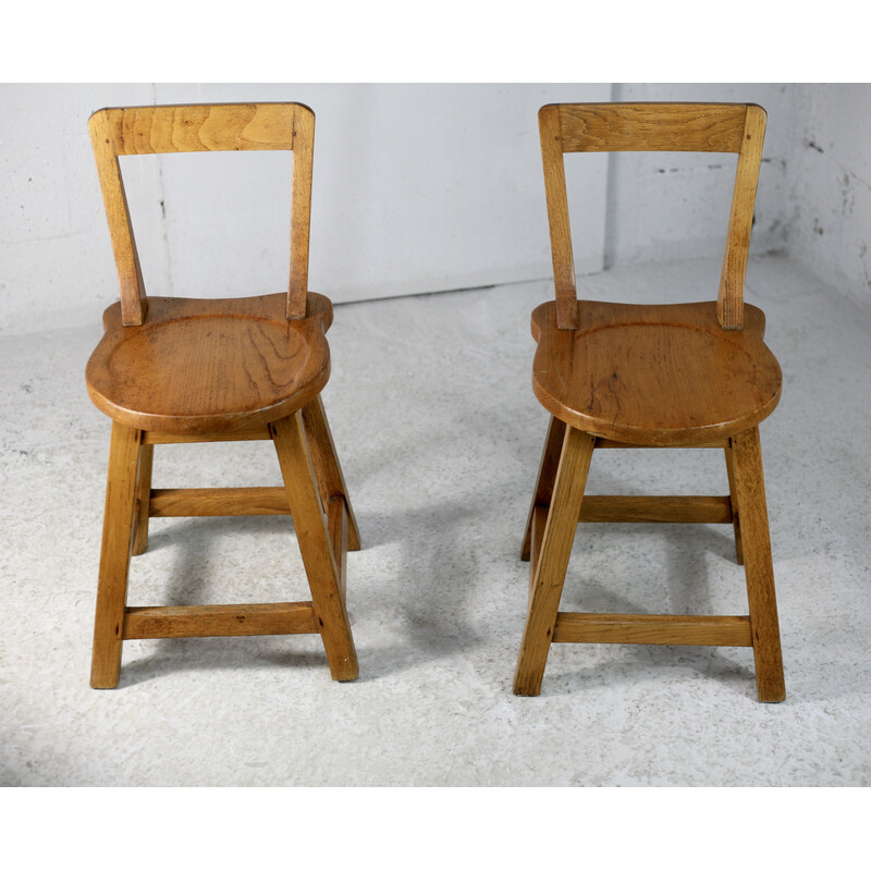 Vintage Brutalistische stoelen met houten rug, Frankrijk 1960