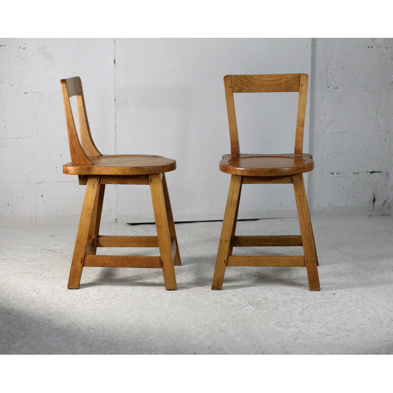 Cadeiras Vintage Brutalist com costas de madeira, França 1960