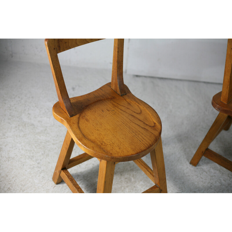 Vintage Brutalistische stoelen met houten rug, Frankrijk 1960