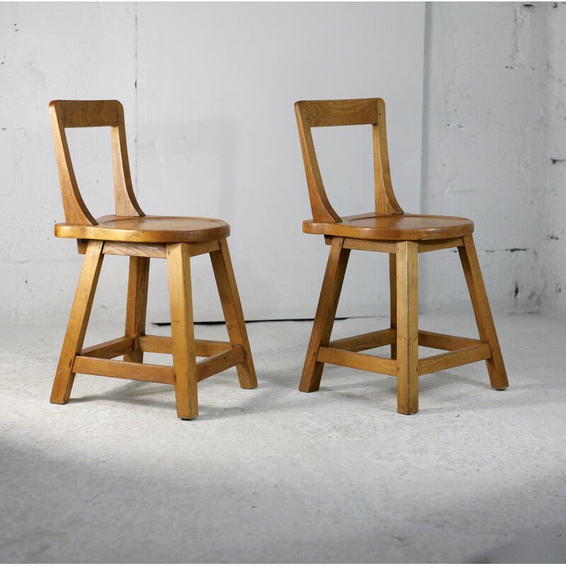Vintage Brutalist chairs with wooden back, France 1960