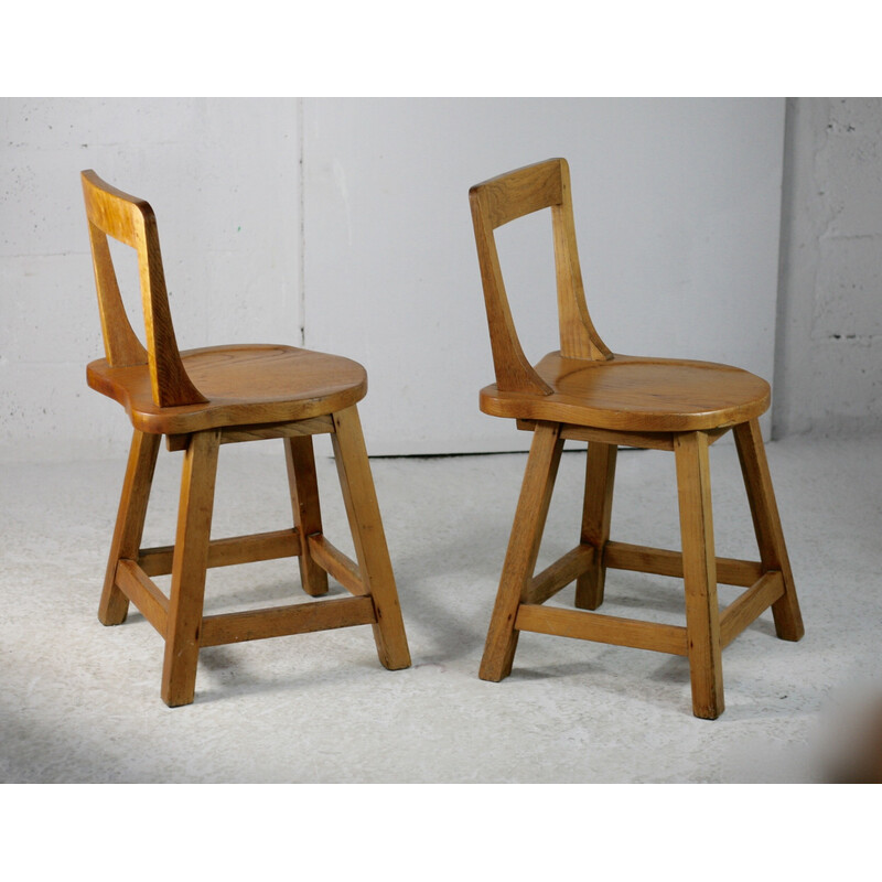 Vintage Brutalistische stoelen met houten rug, Frankrijk 1960