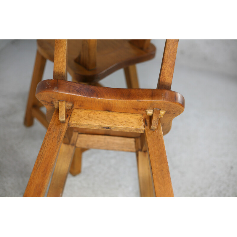 Chaises brutalistes vintage à dossier en bois, France 1960