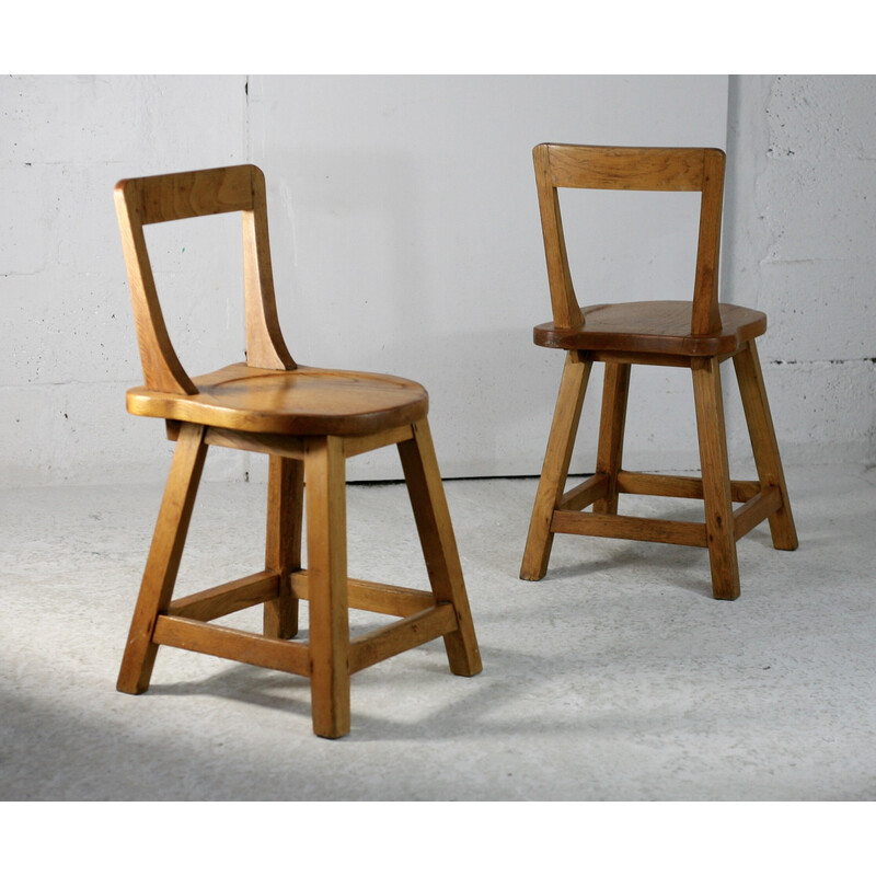 Vintage Brutalist chairs with wooden back, France 1960