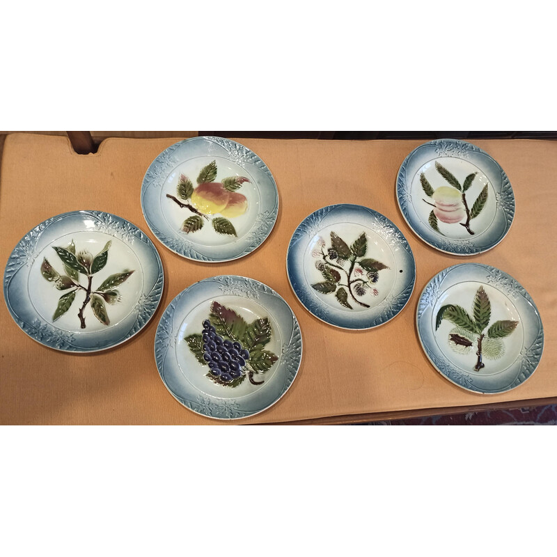 Set of 6 vintage barbotine dessert plates