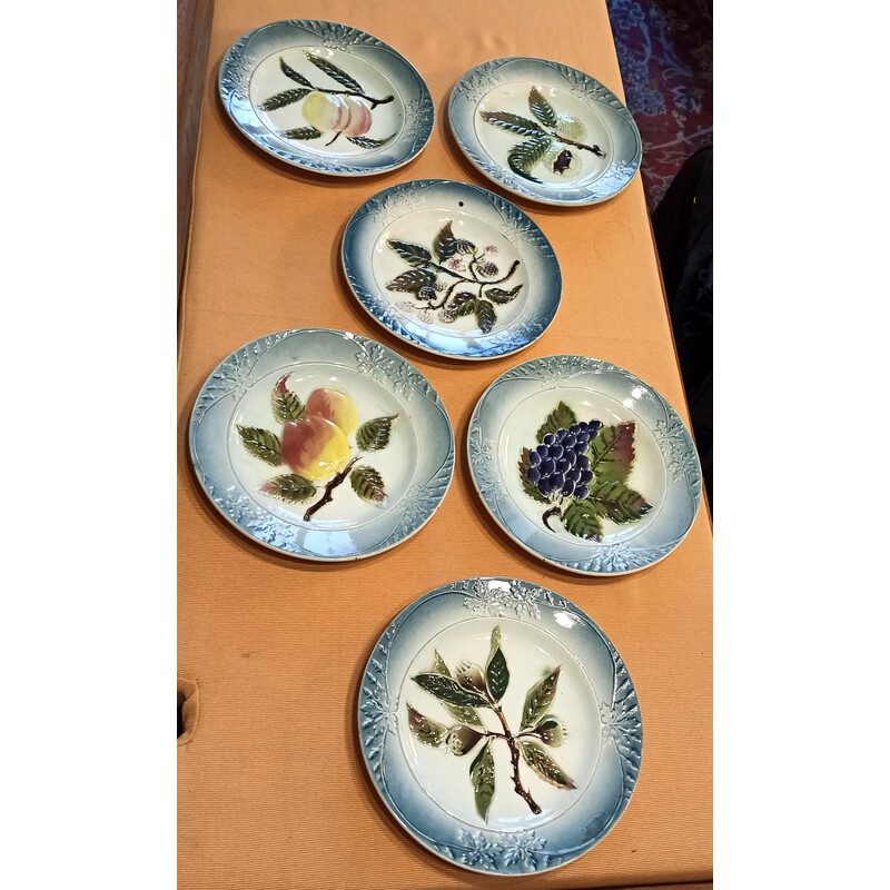 Set of 6 vintage barbotine dessert plates