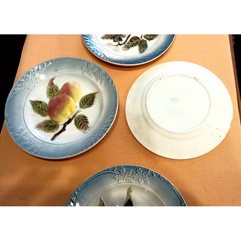 Set of 6 vintage barbotine dessert plates