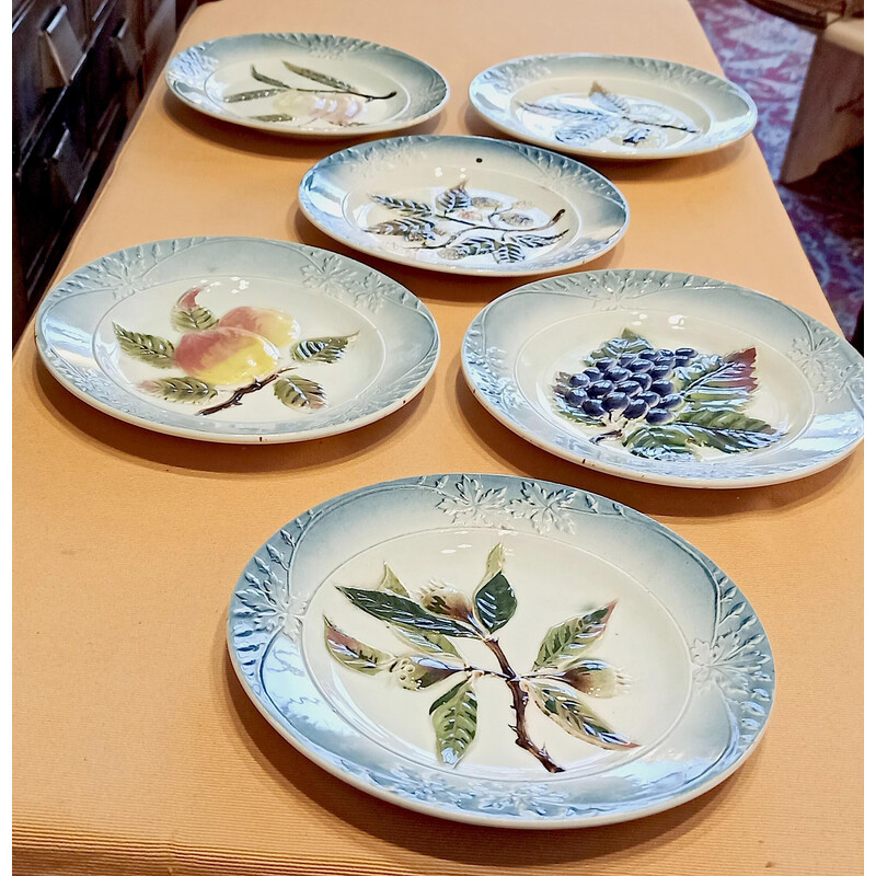 Set of 6 vintage barbotine dessert plates