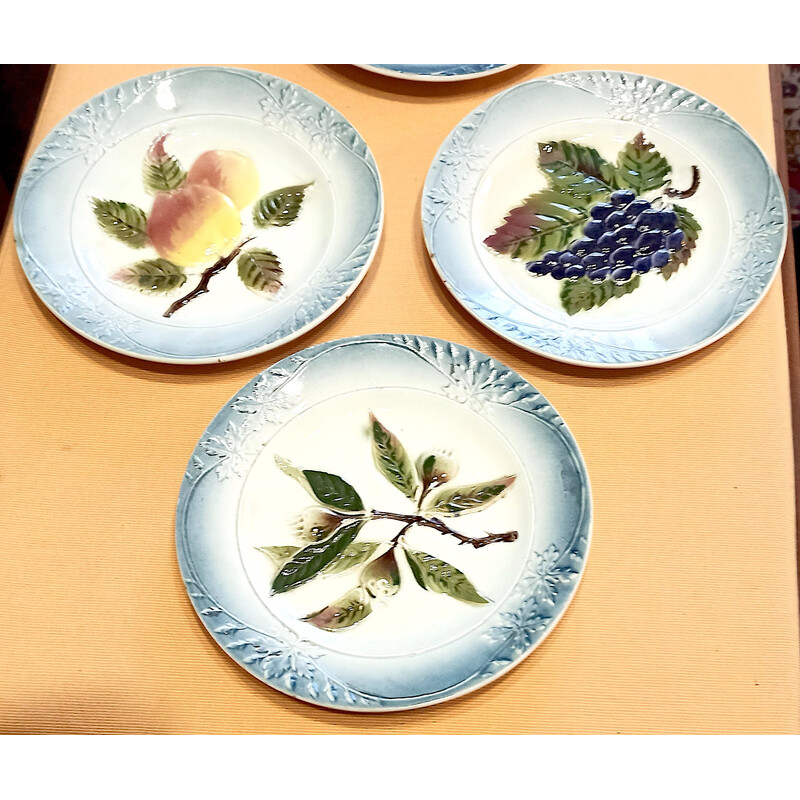 Set of 6 vintage barbotine dessert plates