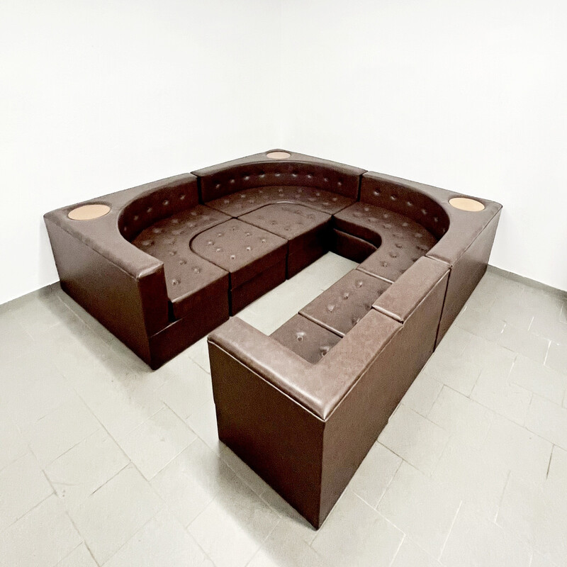 Modulares Sofa aus Kunstleder und Holz im Vintage-Stil