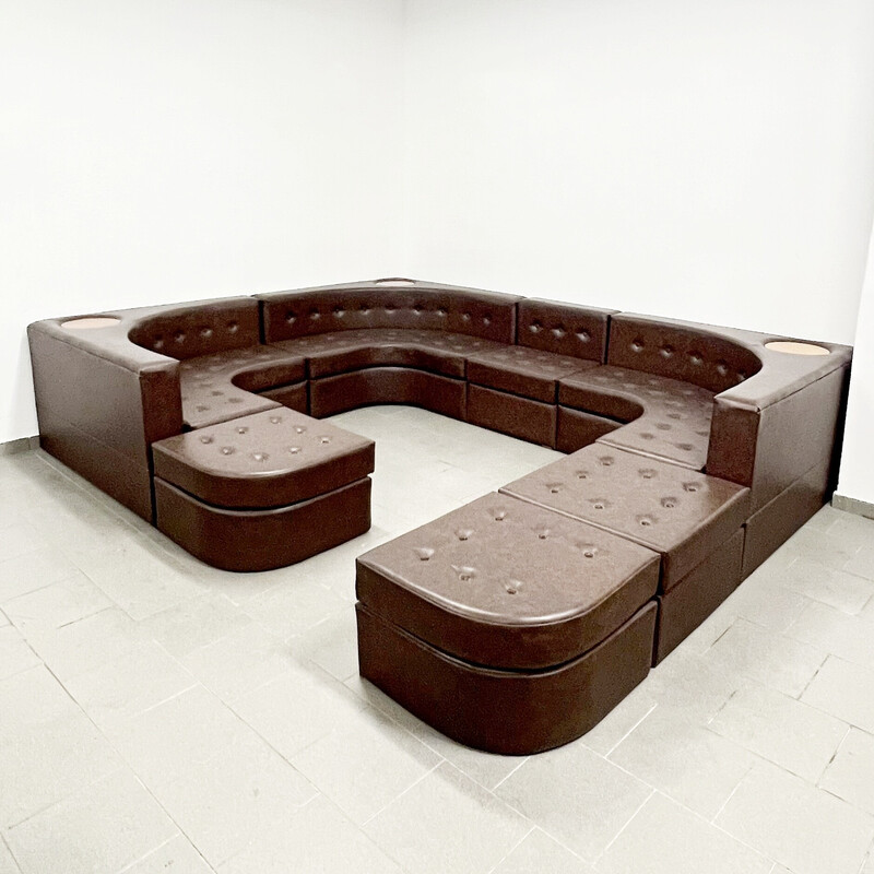 Modulares Sofa aus Kunstleder und Holz im Vintage-Stil