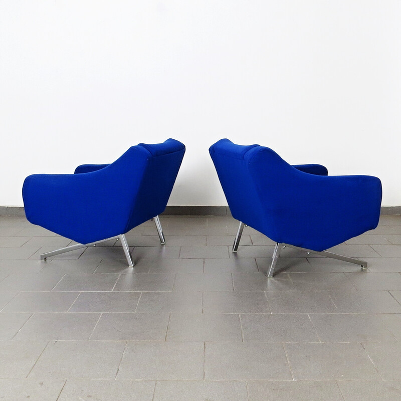 Pair of vintage blue fabric armchairs