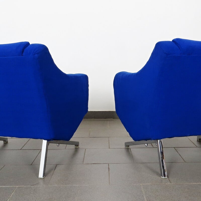 Pair of vintage blue fabric armchairs