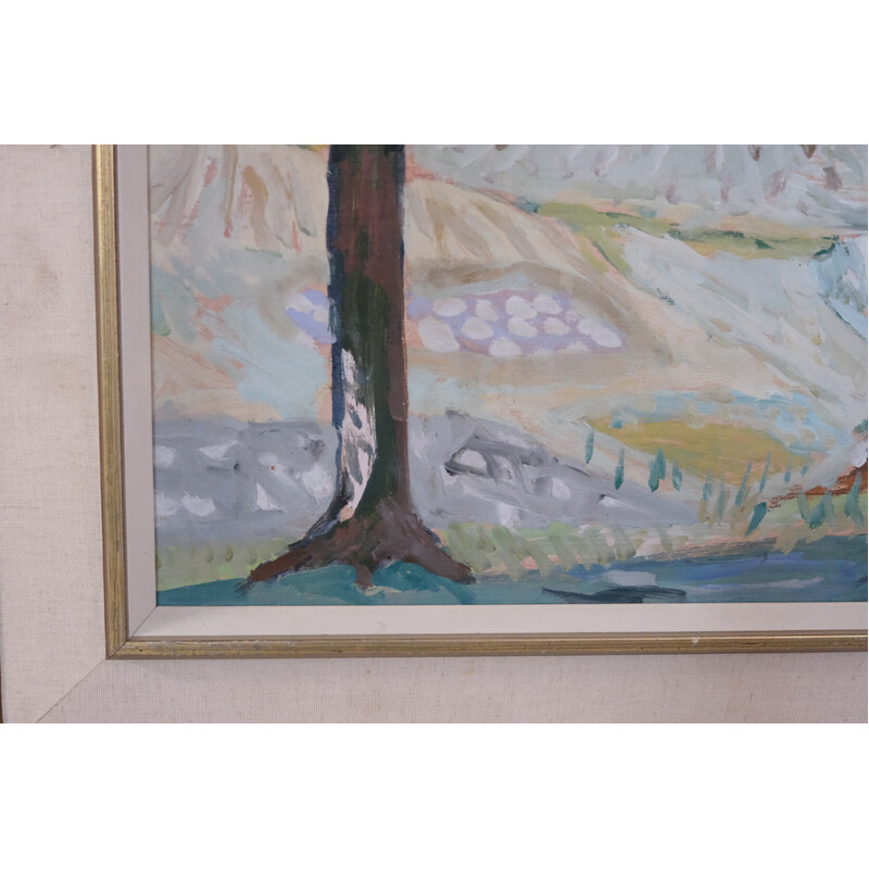 Vintage oil on panel "Modernist Landscape" by Gerhard Karlmark, 1960s