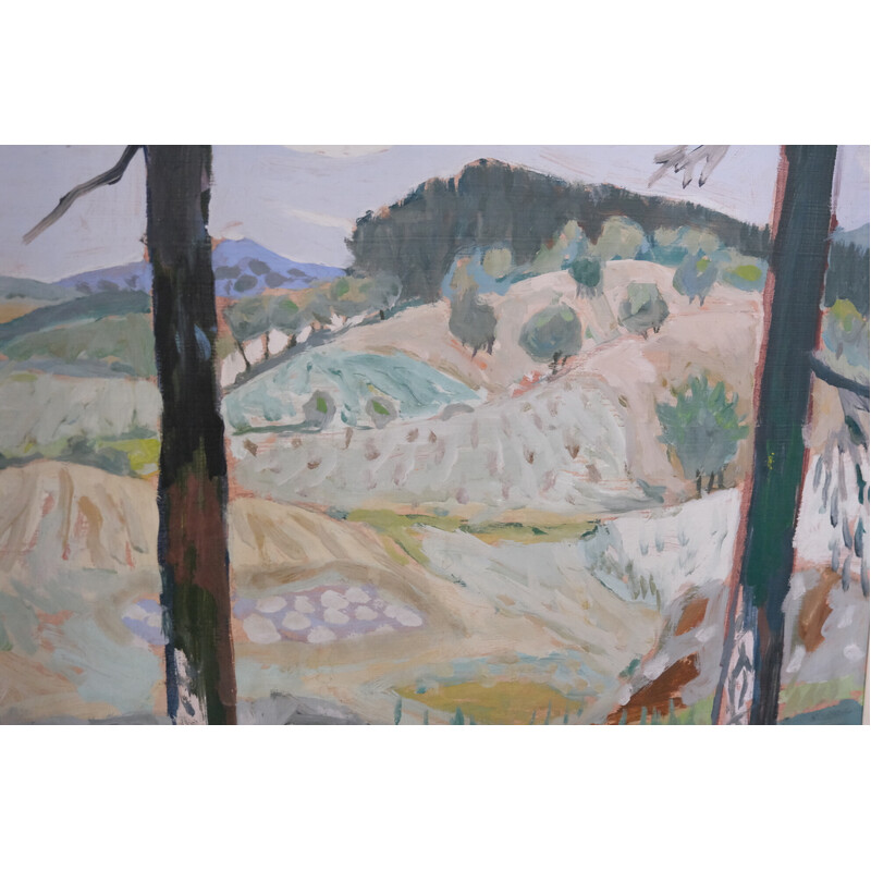 Vintage oil on panel "Modernist Landscape" by Gerhard Karlmark, 1960s