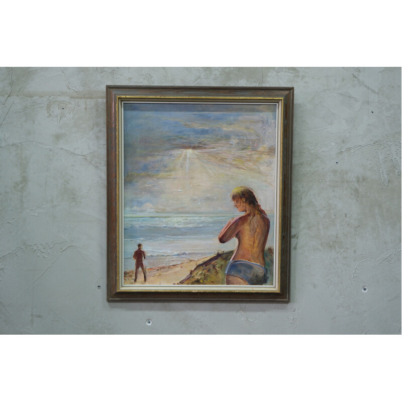 Vintage oil on panel "Modernist Scene", 1970s