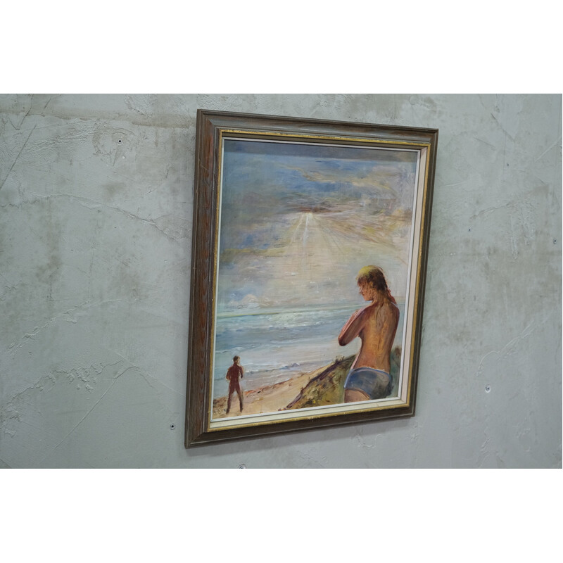 Vintage oil on panel "Modernist Scene", 1970s