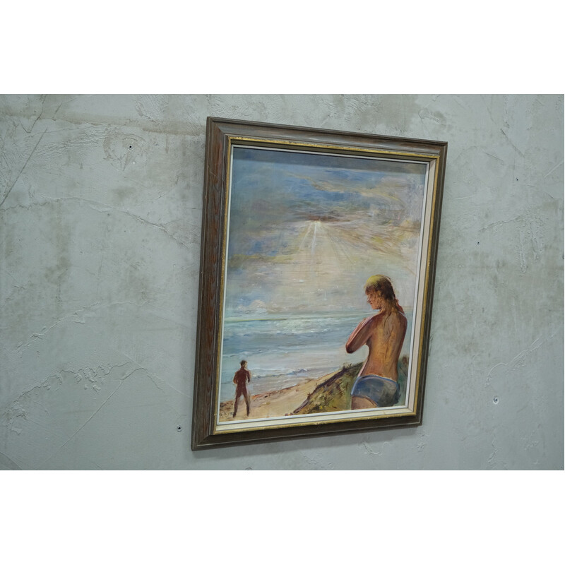 Vintage oil on panel "Modernist Scene", 1970s