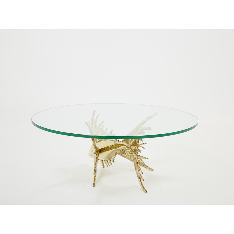 Vintage brass and glass coffee table by Alain Chervet, 1977