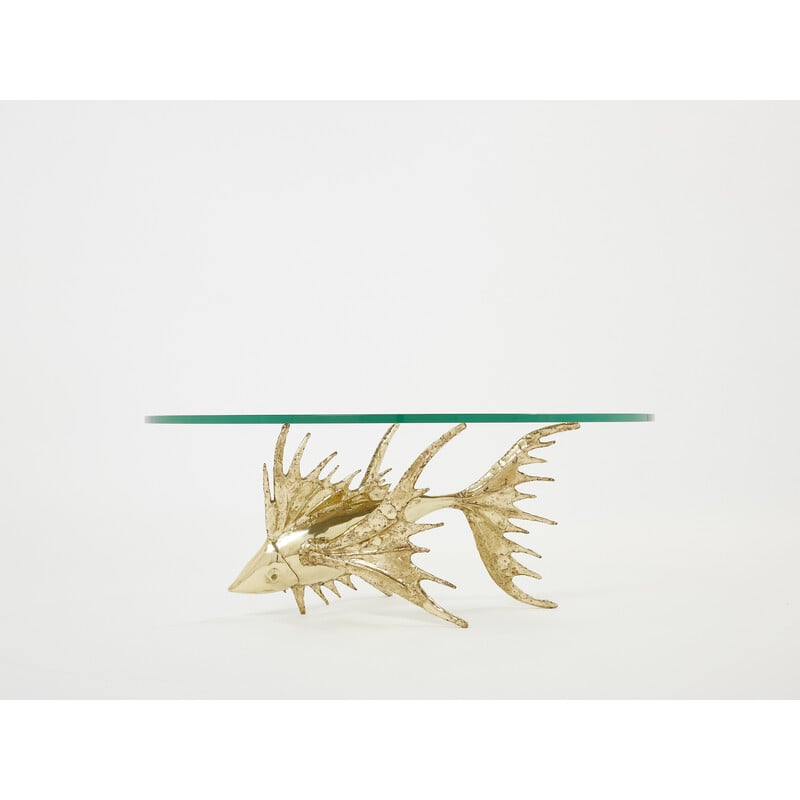 Vintage brass and glass coffee table by Alain Chervet, 1977