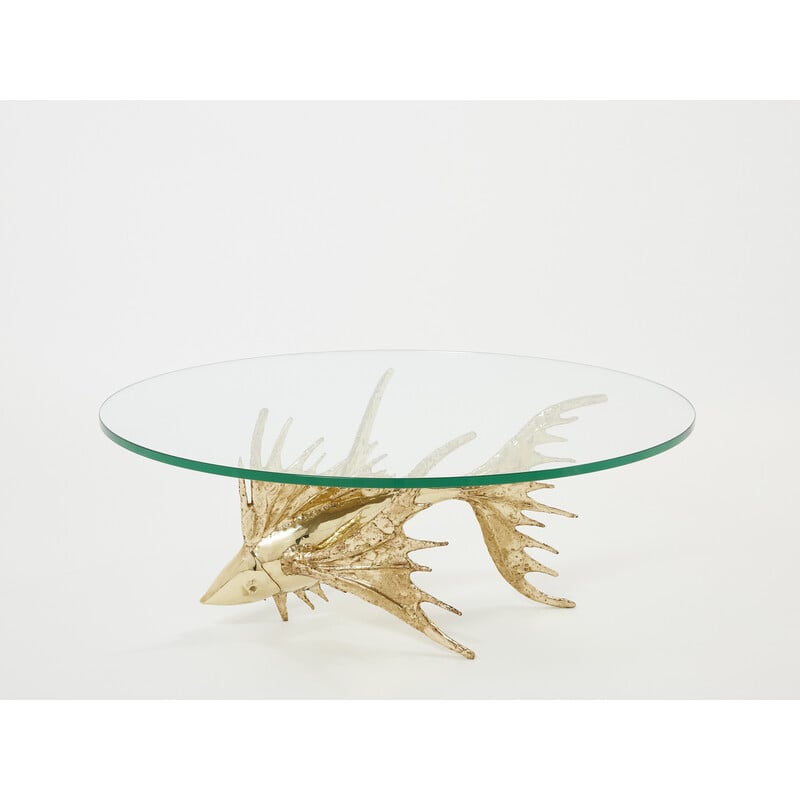 Vintage brass and glass coffee table by Alain Chervet, 1977