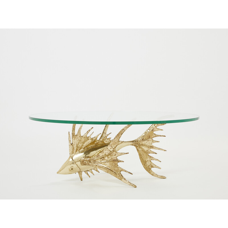 Vintage brass and glass coffee table by Alain Chervet, 1977