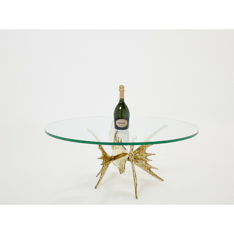 Vintage brass and glass coffee table by Alain Chervet, 1977