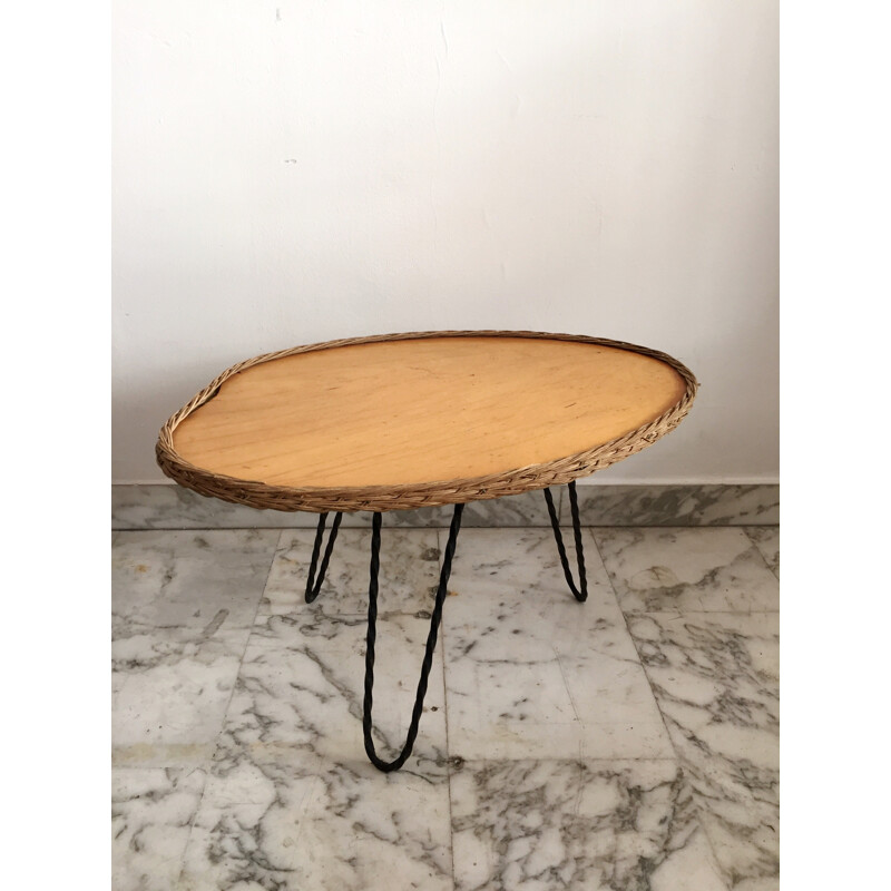 Small tripod low table, palette shape - 1960s