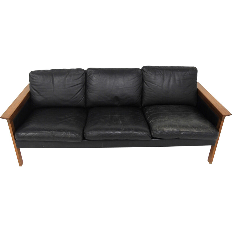 Vintage sofa in teak and leather piour Möbel-Ikéa, Sweden 1960s