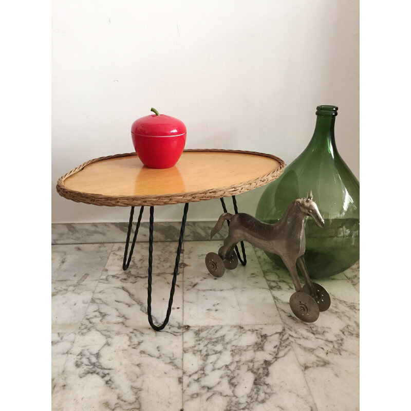 Small tripod low table, palette shape - 1960s