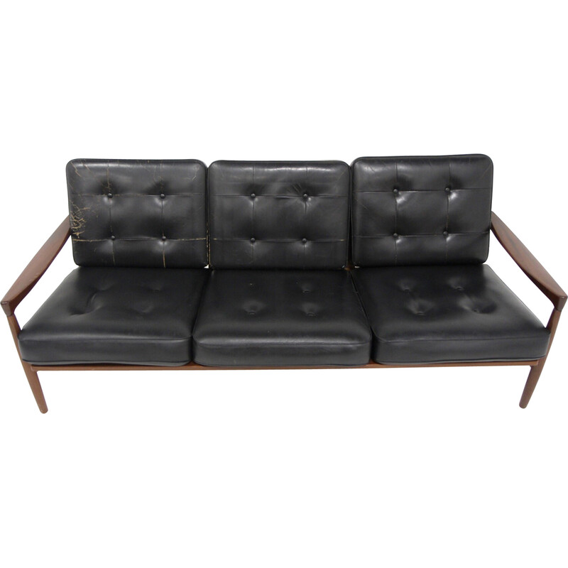 Vintage "Kolding" leather sofa by Erik Wørtz for Möbel-Ikéa, Sweden 1960s