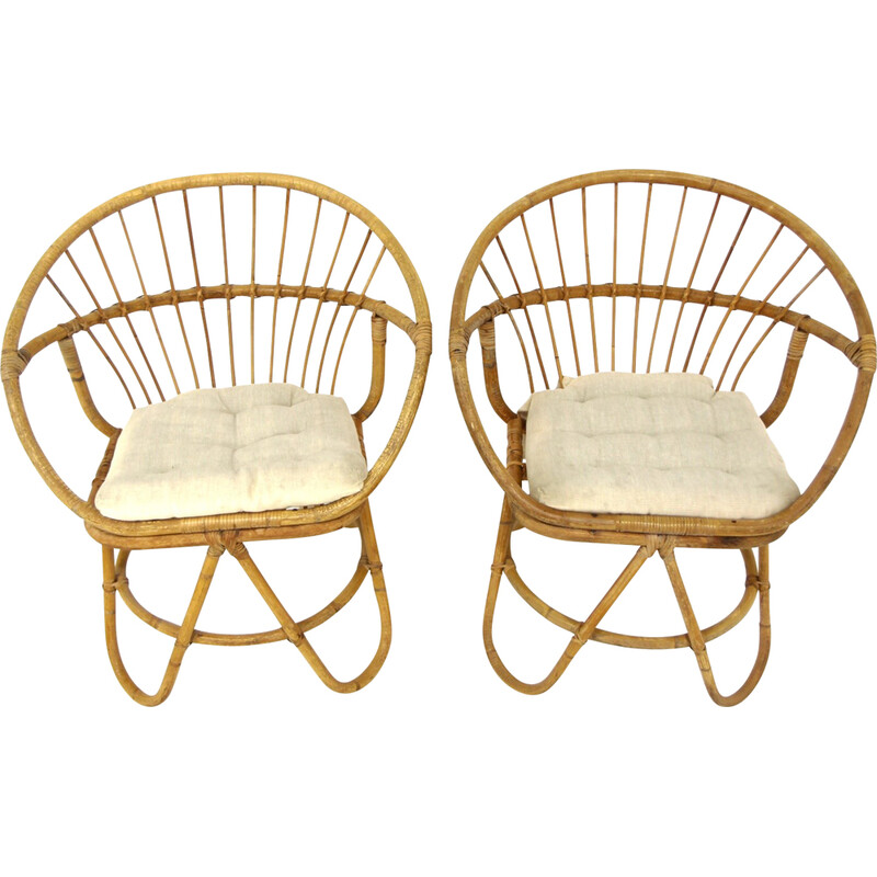Paar vintage rotan fauteuils, Zweden 1960