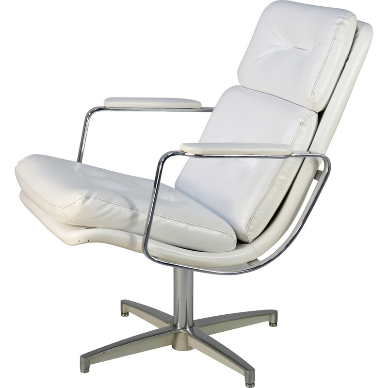 Vintage stalen en lederen "Space Age" fauteuil, Frankrijk 1970