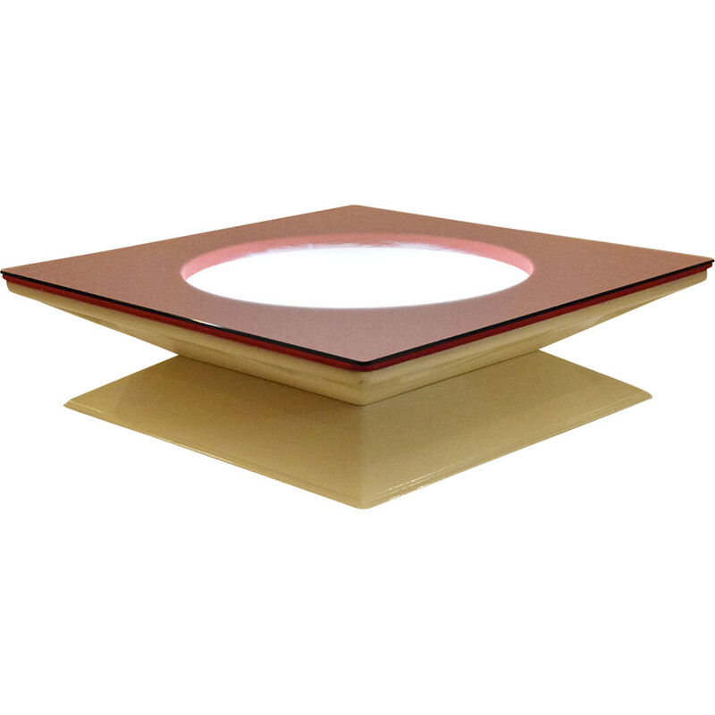 Vintage  luminous coffee table in fiberglass, fabric and plexiglass by Mim, 1970s