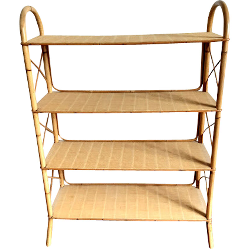 Vintage rattan shelf on legs, 1960