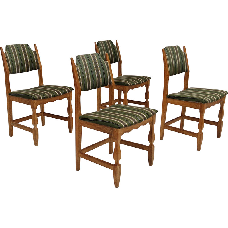 Ensemble de 4 chaises danoises vintage en bois de chêne et laine, 1960