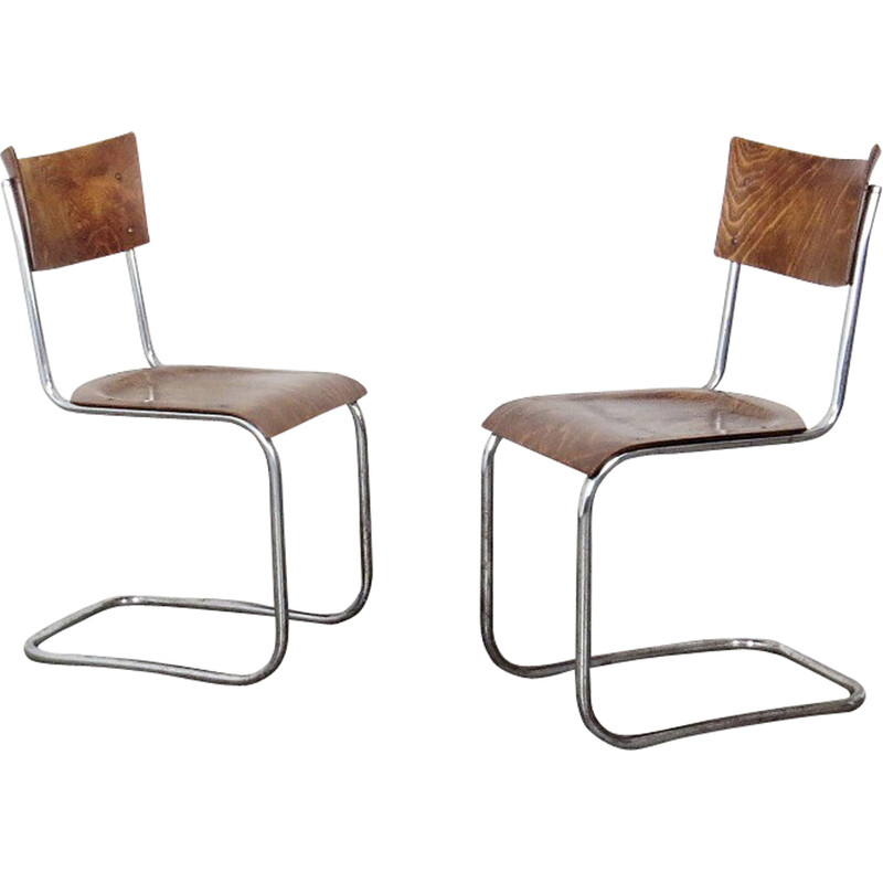 Pair of vintage tubular chairs by Mart Stam
