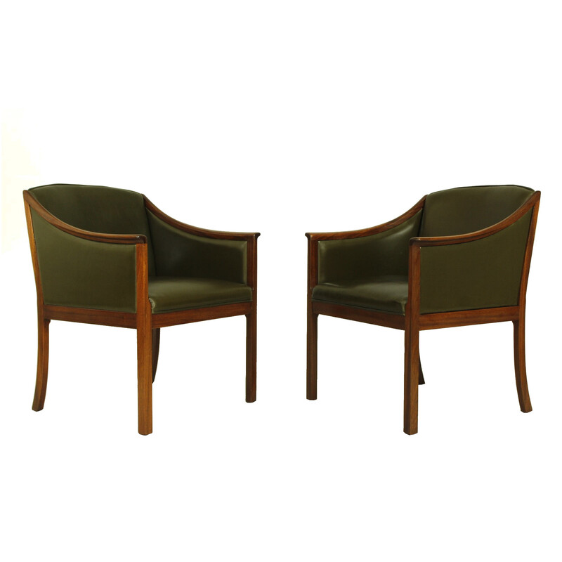 Pair of vintage leather armchairs by Ole Wanscher for Poul Jeppesen Møbler, Denmark 1950s