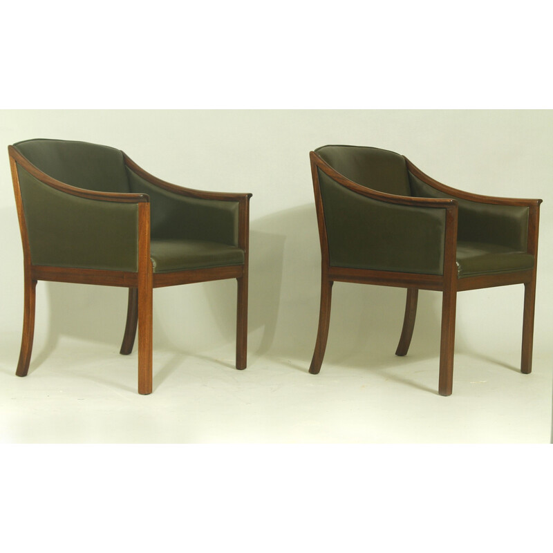 Paar vintage lederen fauteuils van Ole Wanscher voor Poul Jeppesen Møbler, Denemarken 1950