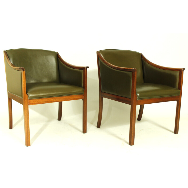 Paar vintage lederen fauteuils van Ole Wanscher voor Poul Jeppesen Møbler, Denemarken 1950