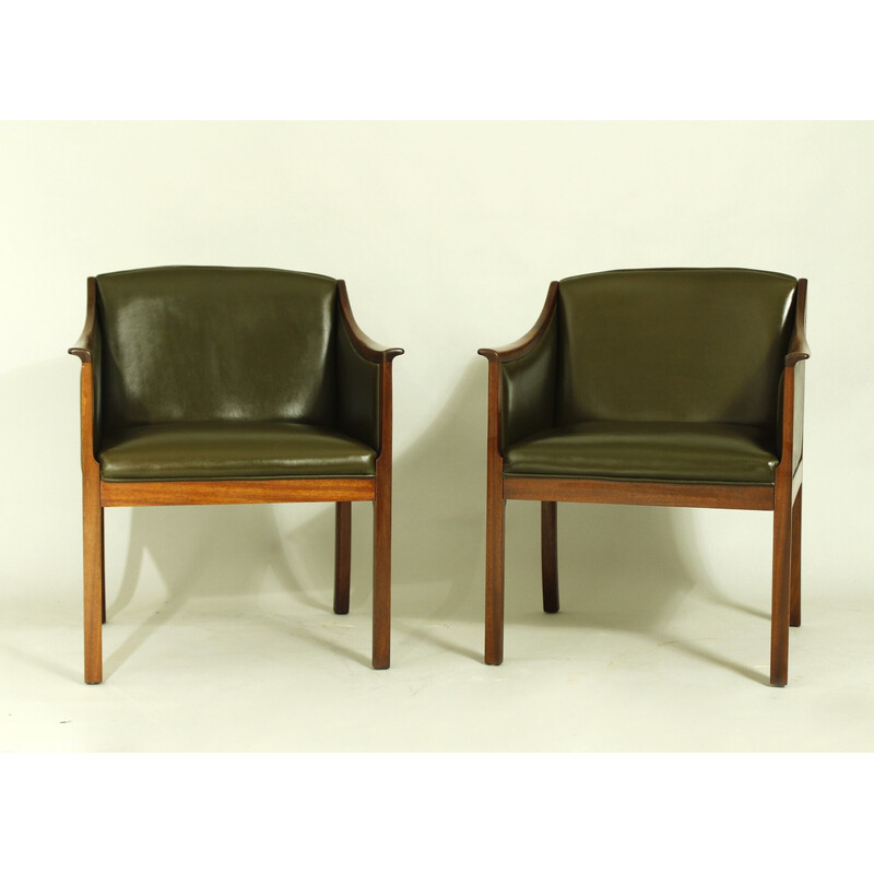 Pair of vintage leather armchairs by Ole Wanscher for Poul Jeppesen Møbler, Denmark 1950s