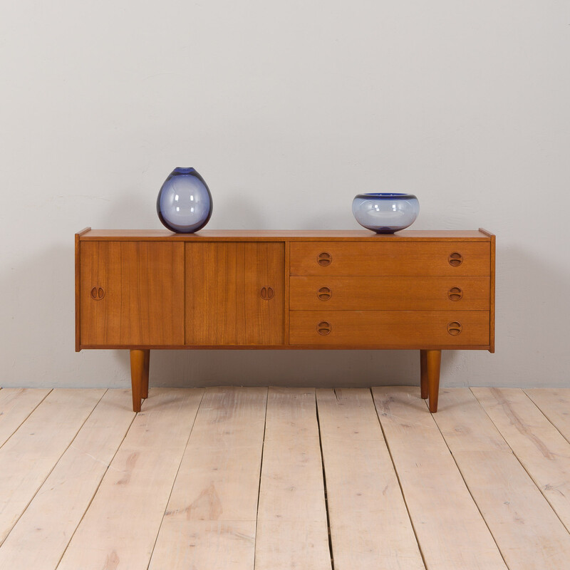 Credenza scandinava vintage con 3 cassetti e ante scorrevoli, anni '60