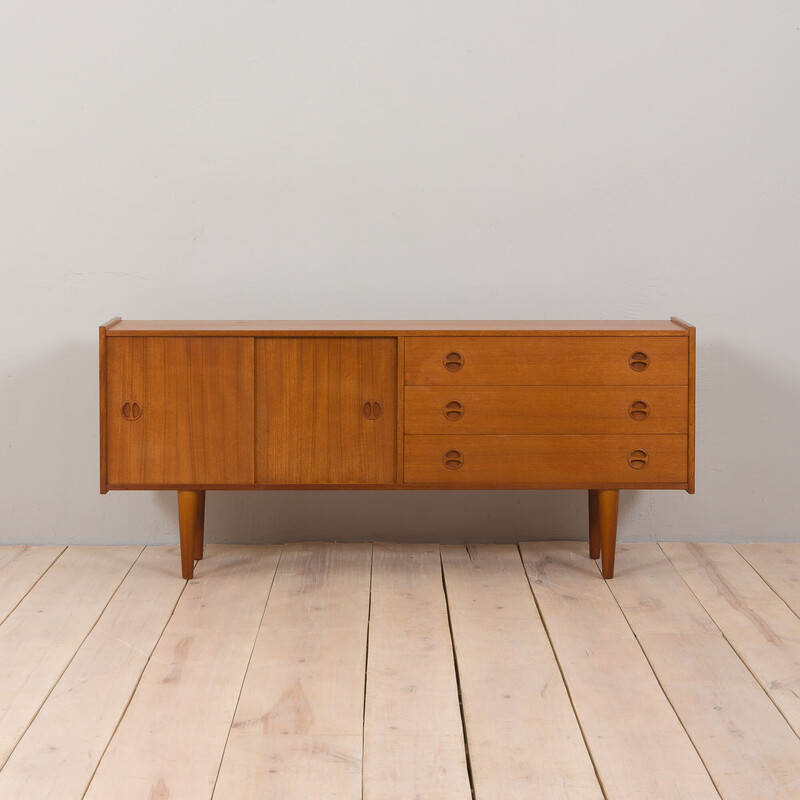 Credenza scandinava vintage con 3 cassetti e ante scorrevoli, anni '60