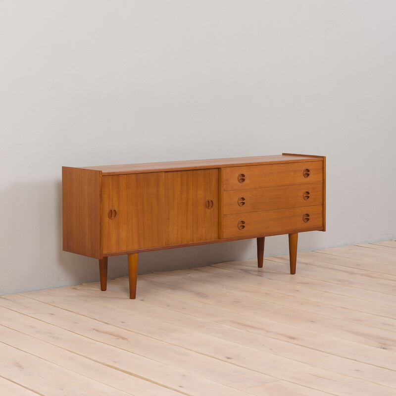 Credenza scandinava vintage con 3 cassetti e ante scorrevoli, anni '60