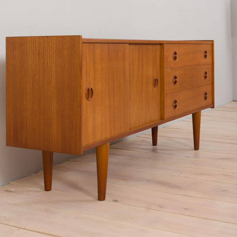 Credenza scandinava vintage con 3 cassetti e ante scorrevoli, anni '60