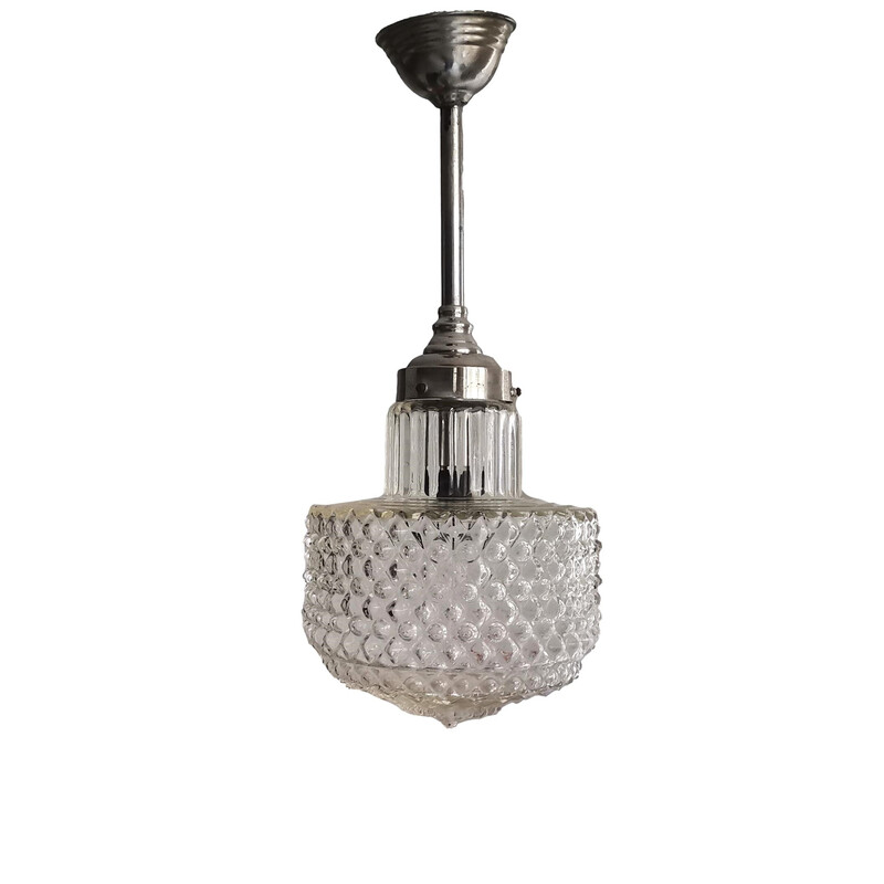 Mid century clear cut glass pendant lamp, 1960s