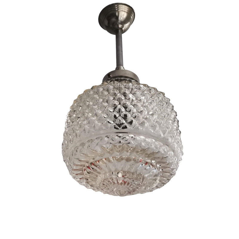 Mid century clear cut glass pendant lamp, 1960s